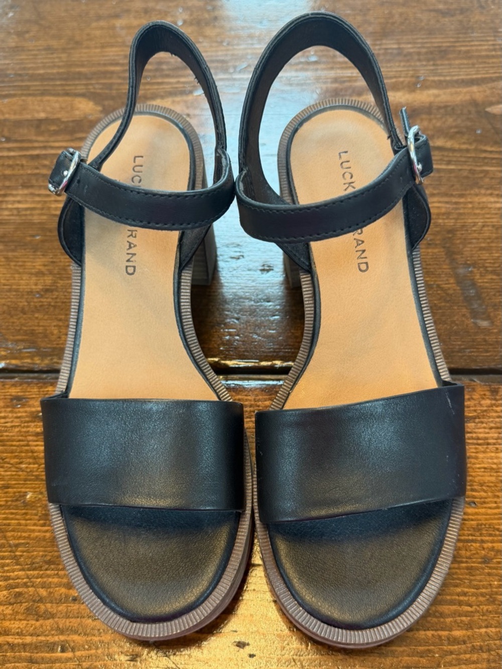 Lucky Brand Black Leather Ankle Strap Sandals